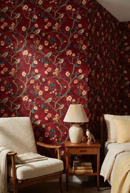 Floral Wallpaper Birds Vintage Wall Mural