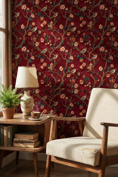 Floral Wallpaper Birds Vintage Wall Mural