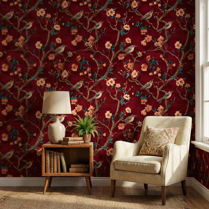 Floral Wallpaper Birds Vintage Wall Mural