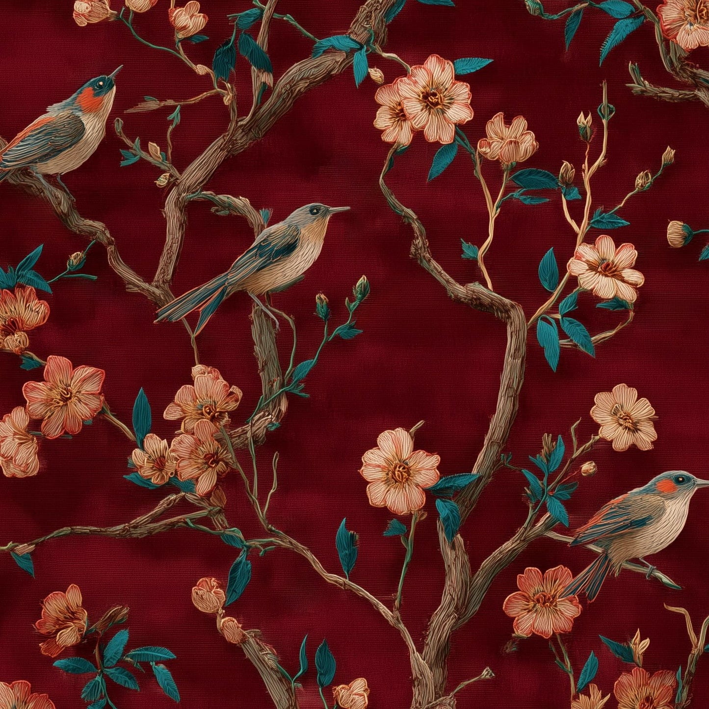 Floral Wallpaper Birds Vintage Wall Mural