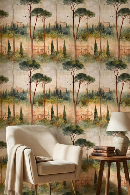 Mediterranean Landscape Wallpaper Greenery Architecture Wall Mural