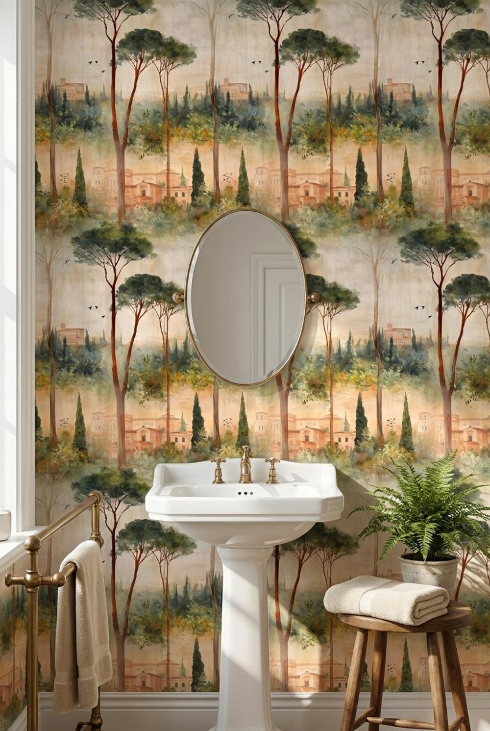 Mediterranean Landscape Wallpaper Greenery Architecture Wall Mural