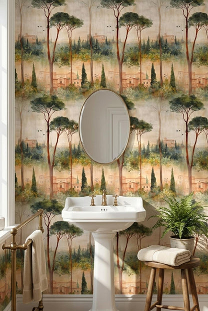 Mediterranean Landscape Wallpaper Greenery Architecture Wall Mural