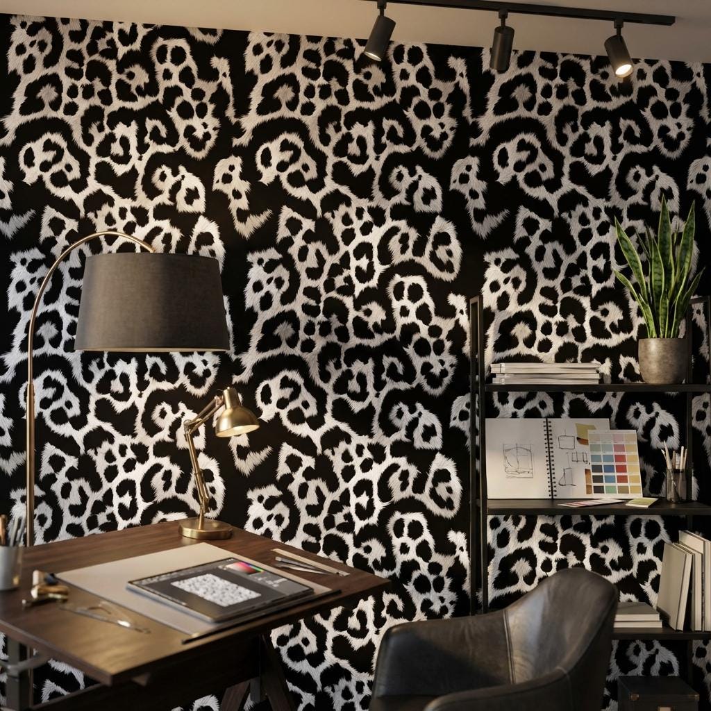 Solid Black Wallpaper Leopard Textured Wall Mural