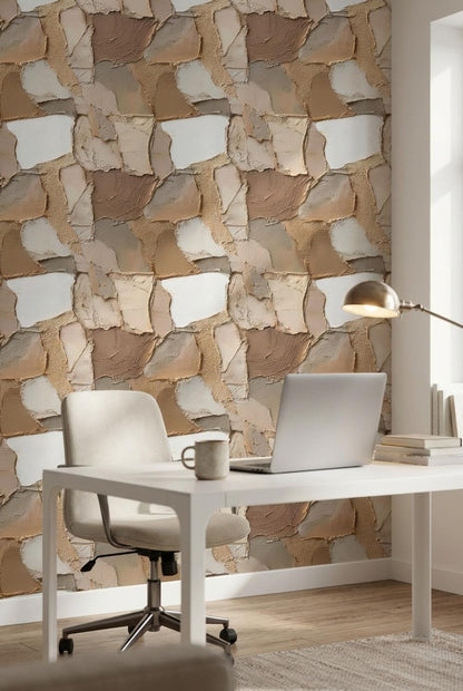 Modern Abstract Layered Wall Mural - Beige, Brown, and Cream Natural Peel and Stick Wallpaper