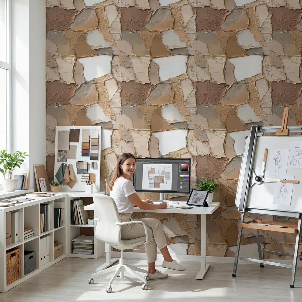Modern Abstract Layered Wall Mural - Beige, Brown, and Cream Natural Peel and Stick Wallpaper