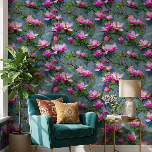 Magnolia Wallpaper Pink Abstract Wall Mural
