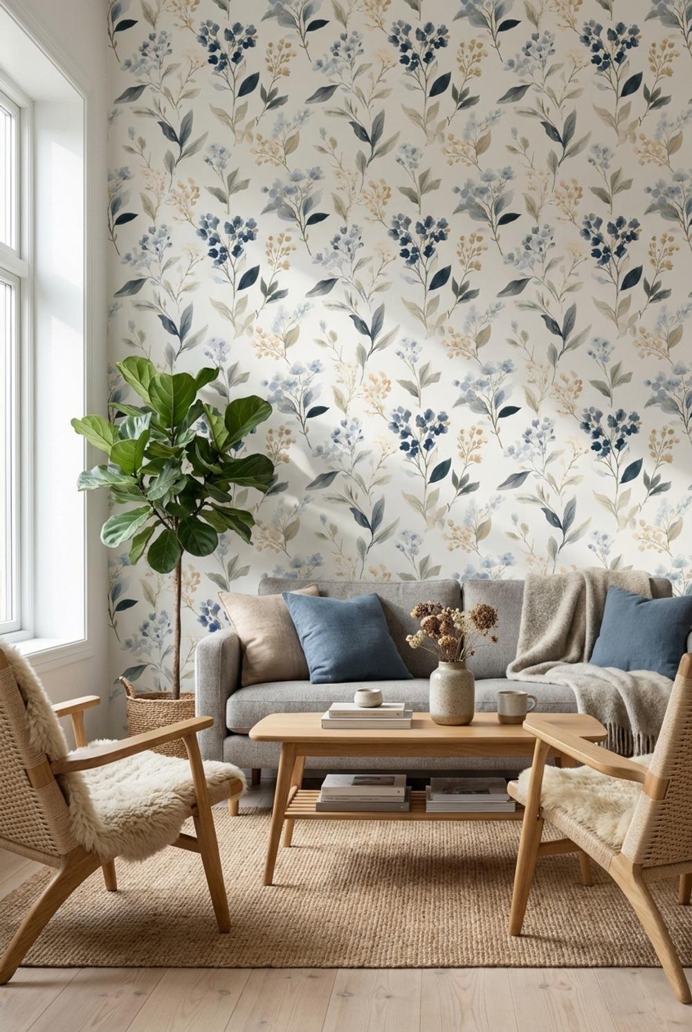 Floral Wallpaper Watercolor Modern Wall Mural