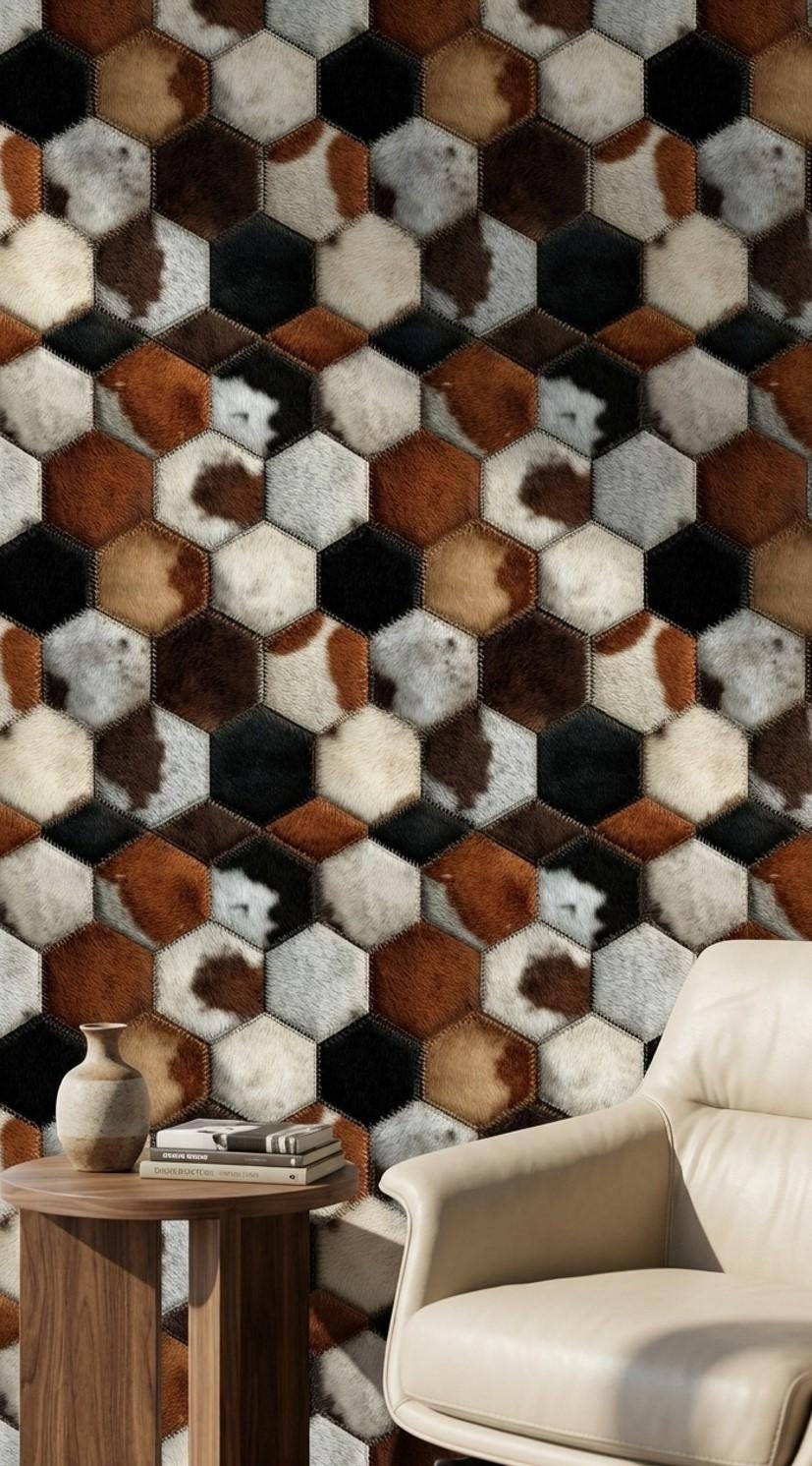 Hexagonal Wallpaper Animal Print Fur Texture Wall Mural