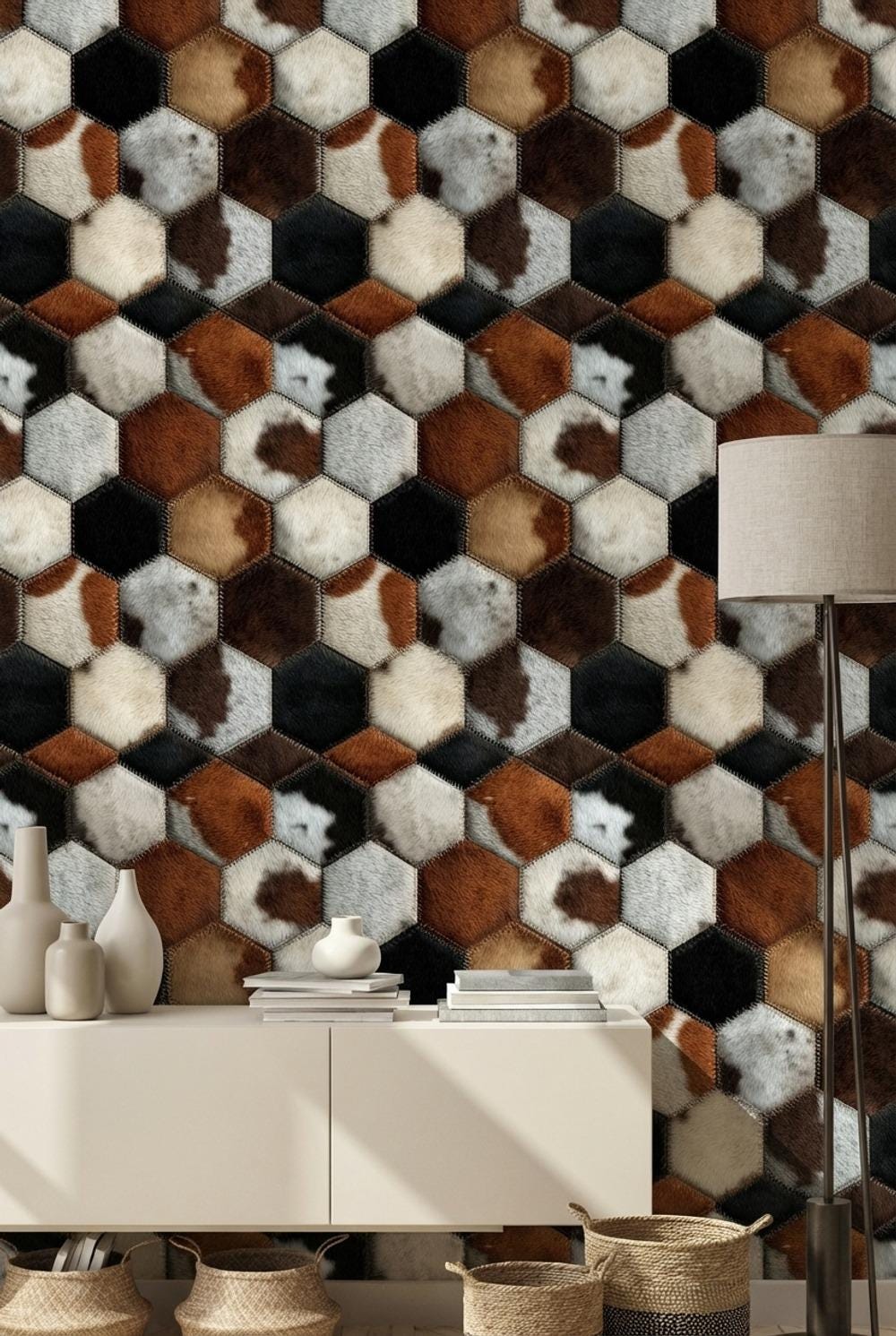 Hexagonal Wallpaper Animal Print Fur Texture Wall Mural