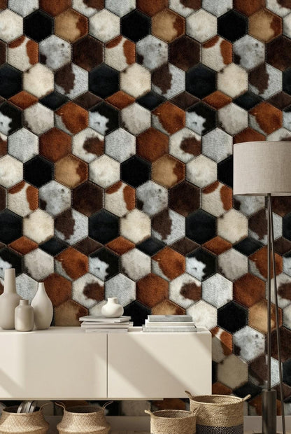 Hexagonal Wallpaper Animal Print Fur Texture Wall Mural