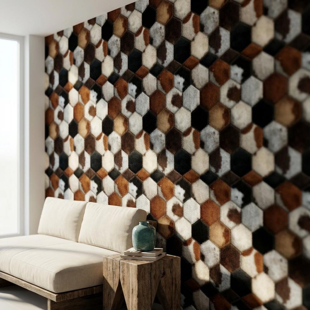 Hexagonal Wallpaper Animal Print Fur Texture Wall Mural