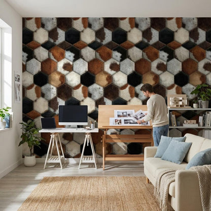 Hexagonal Wallpaper Animal Print Fur Texture Wall Mural