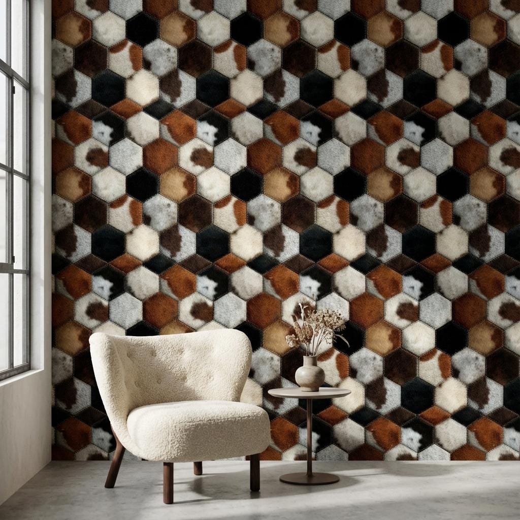 Hexagonal Wallpaper Animal Print Fur Texture Wall Mural