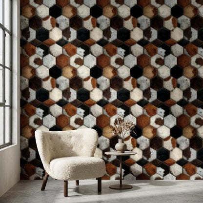 Hexagonal Wallpaper Animal Print Fur Texture Wall Mural