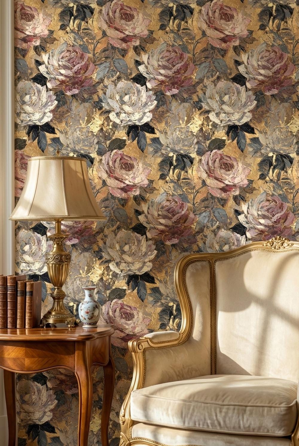 Gold Floral Wallpaper Vintage Glam Wall Mural