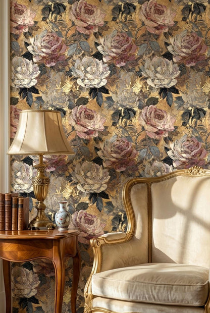 Gold Floral Wallpaper Vintage Glam Wall Mural