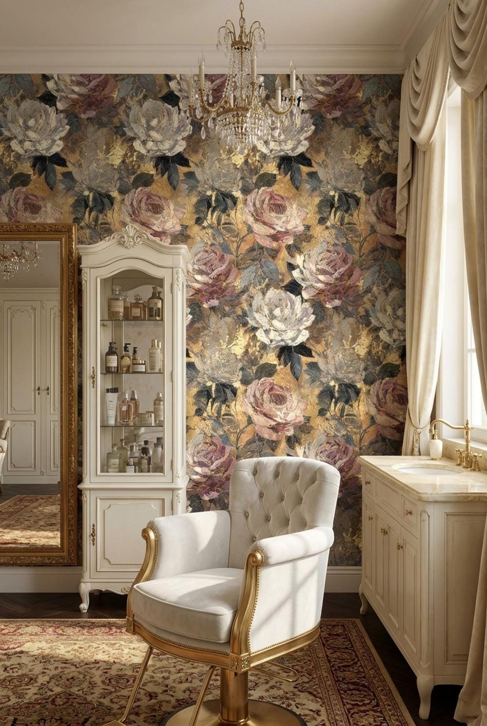 Gold Floral Wallpaper Vintage Glam Wall Mural