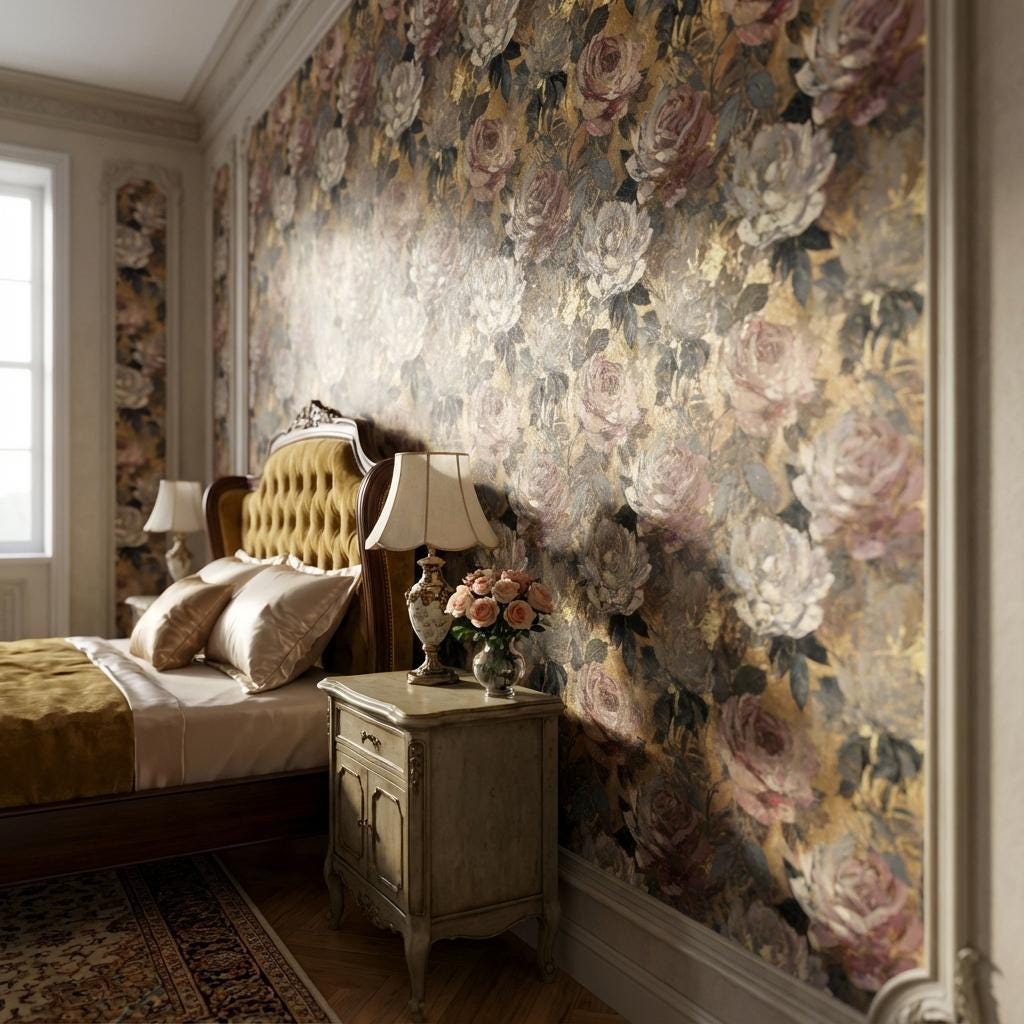 Gold Floral Wallpaper Vintage Glam Wall Mural
