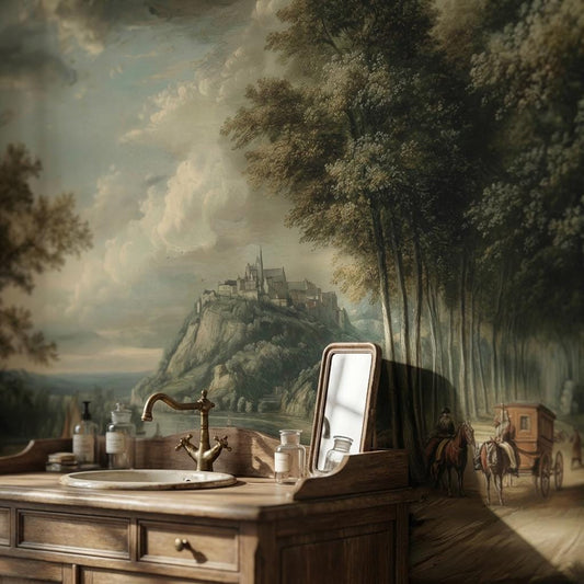Landscape Wallpaper Castle Sailboats Wall Mural