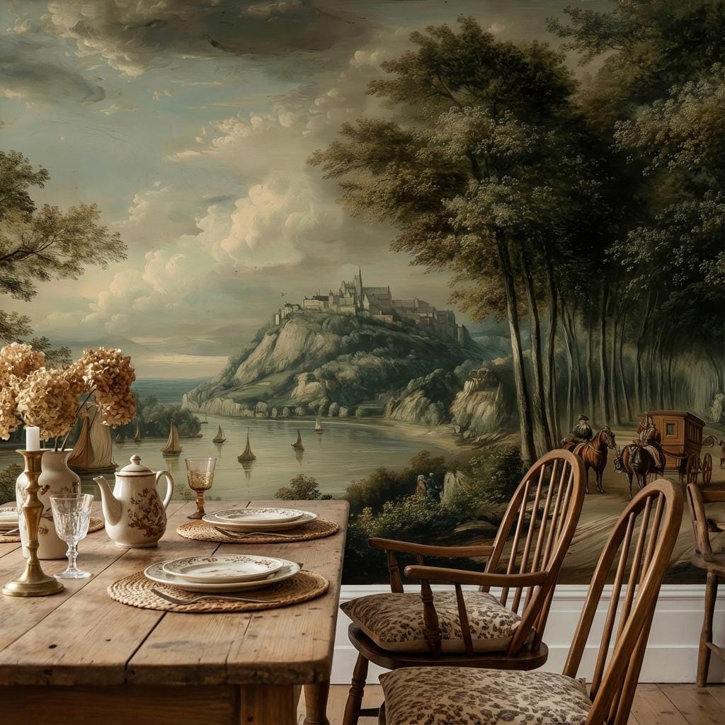 Landscape Wallpaper Castle Sailboats Wall Mural