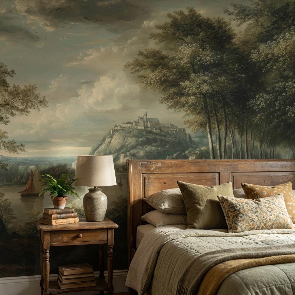Landscape Wallpaper Castle Sailboats Wall Mural