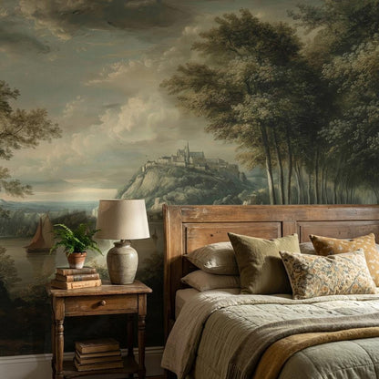 Landscape Wallpaper Castle Sailboats Wall Mural