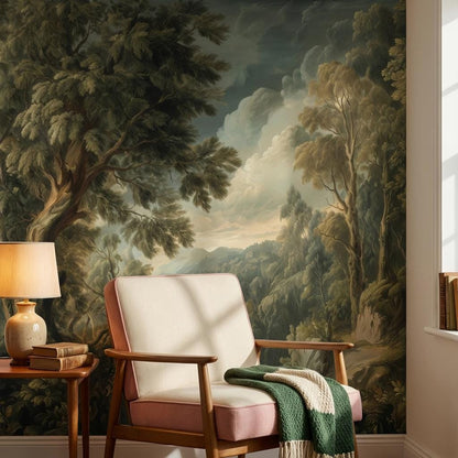 Forest Landscape Wallpaper Trees Vintage Wall Mural