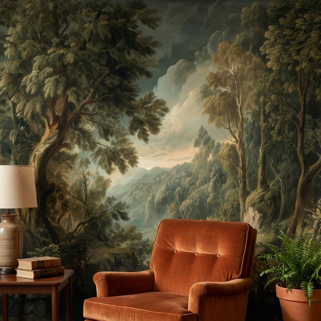 Forest Landscape Wallpaper Trees Vintage Wall Mural