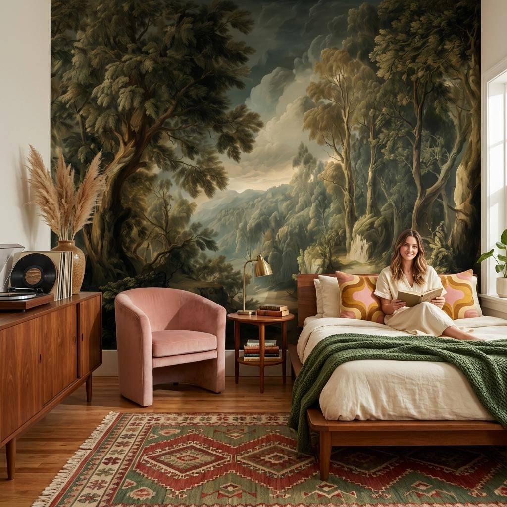 Forest Landscape Wallpaper Trees Vintage Wall Mural