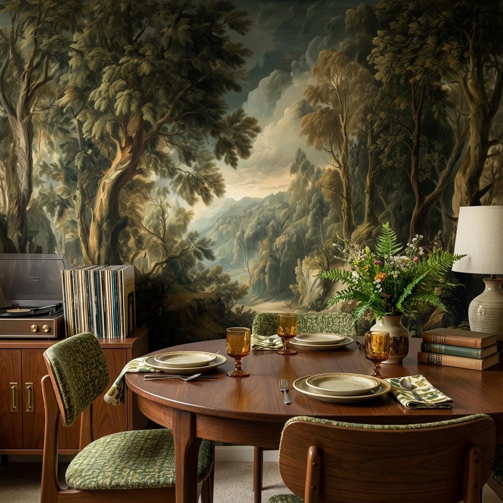 Forest Landscape Wallpaper Trees Vintage Wall Mural