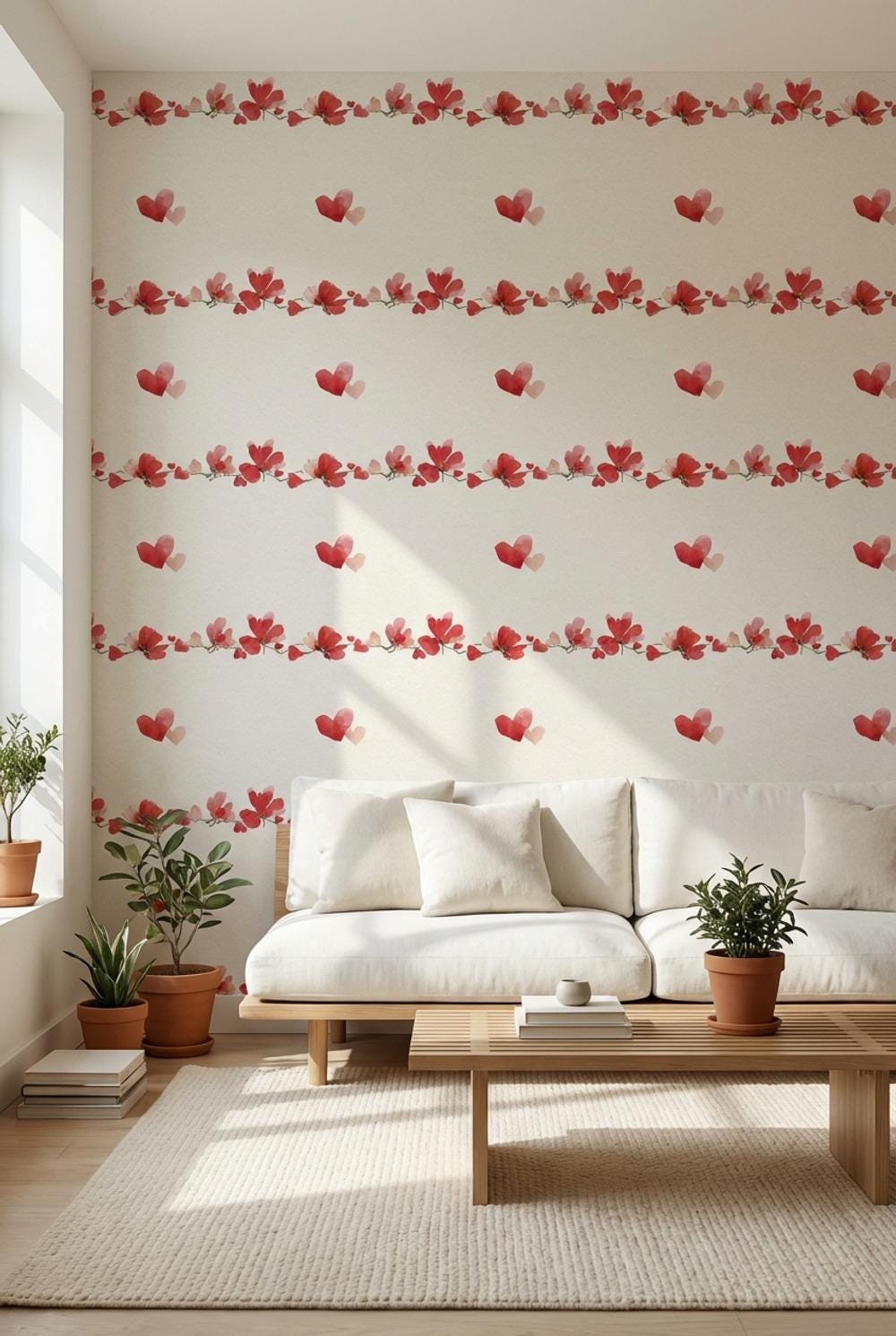 White Background Wallpaper Floral Watercolor Wall Mural