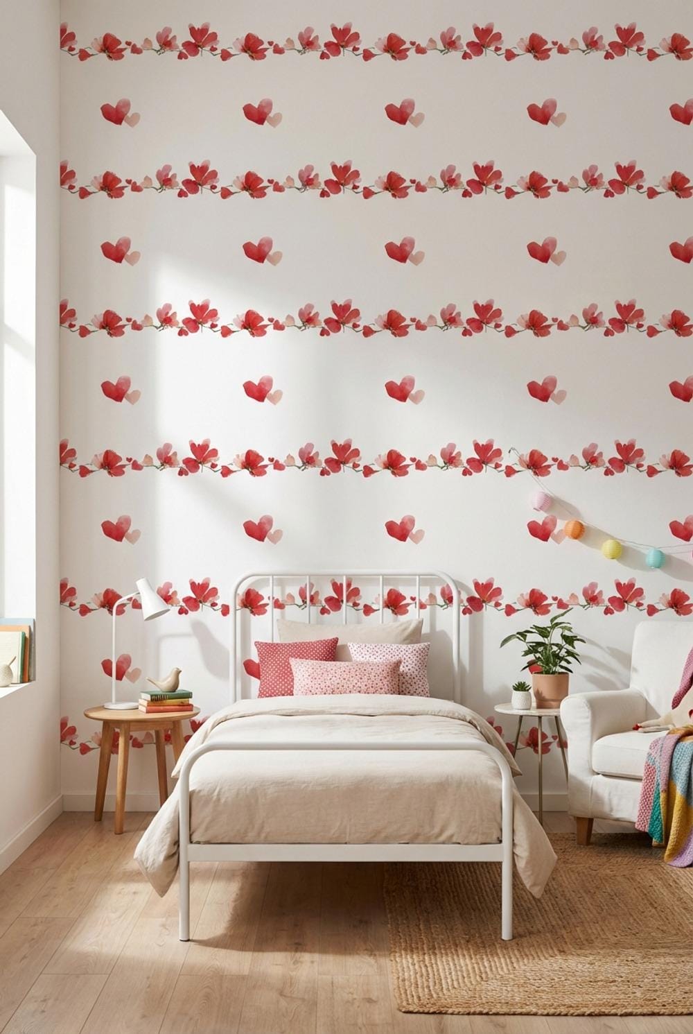 White Background Wallpaper Floral Watercolor Wall Mural