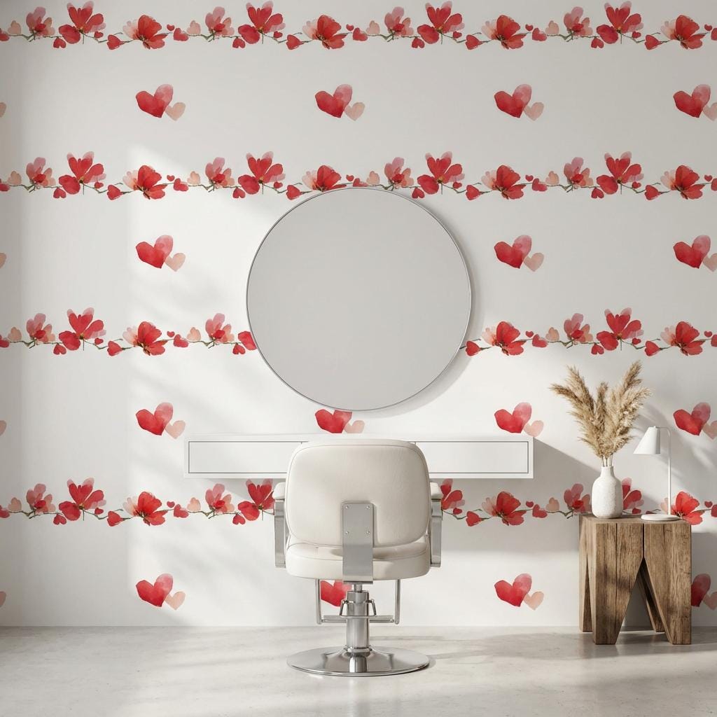 White Background Wallpaper Floral Watercolor Wall Mural