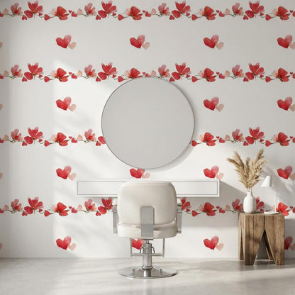 White Background Wallpaper Floral Watercolor Wall Mural