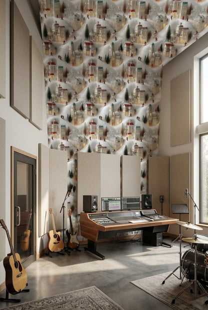 Miniature Village Wallpaper Skiing Snow Wall Mural