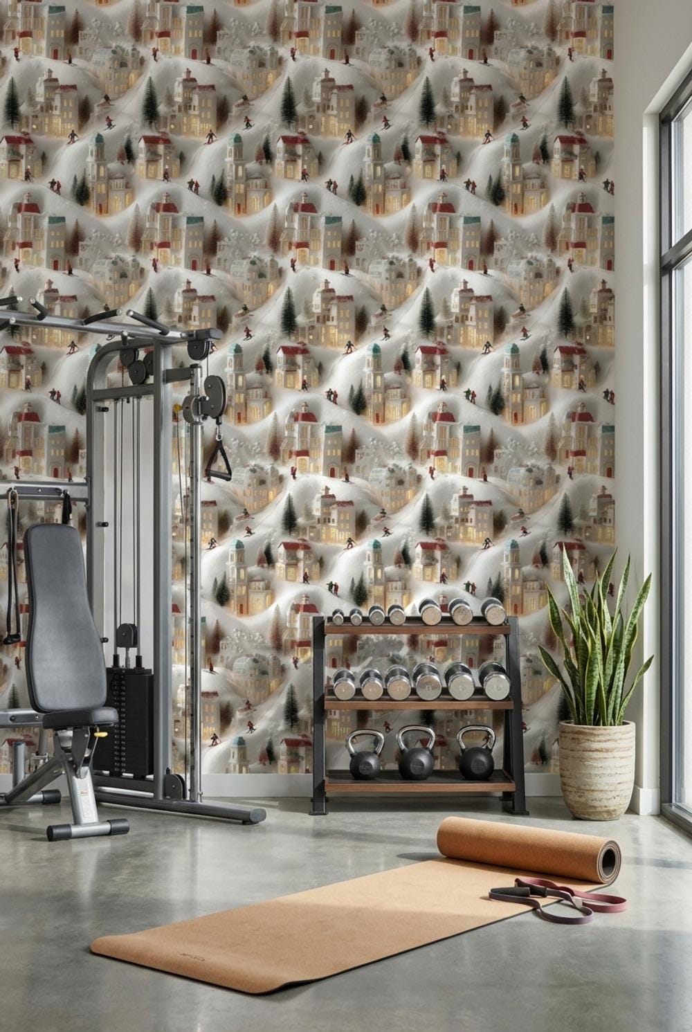 Miniature Village Wallpaper Skiing Snow Wall Mural