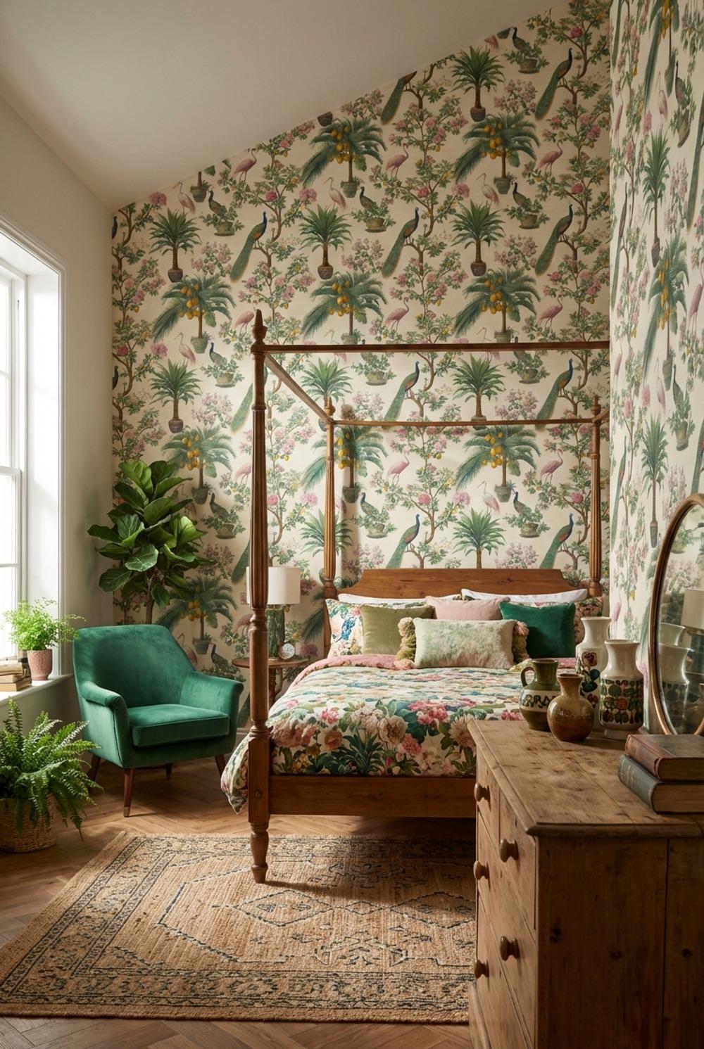 Floral Wallpaper Greenery Vintage Wall Mural