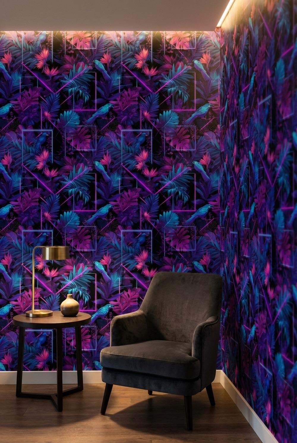 Tropical Wallpaper Neon Birds Wall Mural