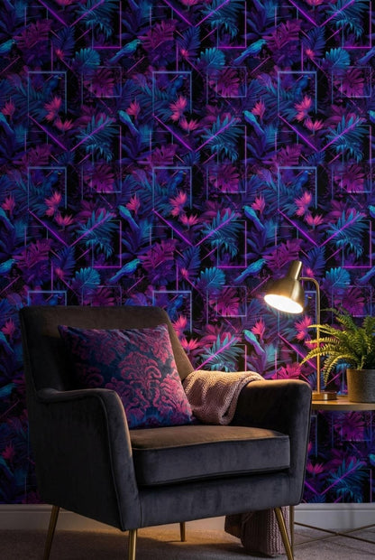 Tropical Wallpaper Neon Birds Wall Mural