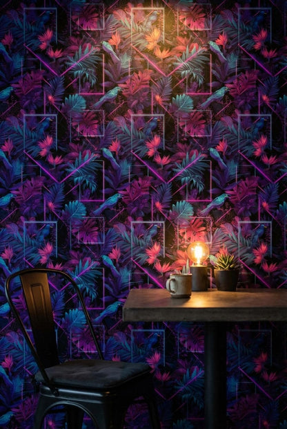 Tropical Wallpaper Neon Birds Wall Mural