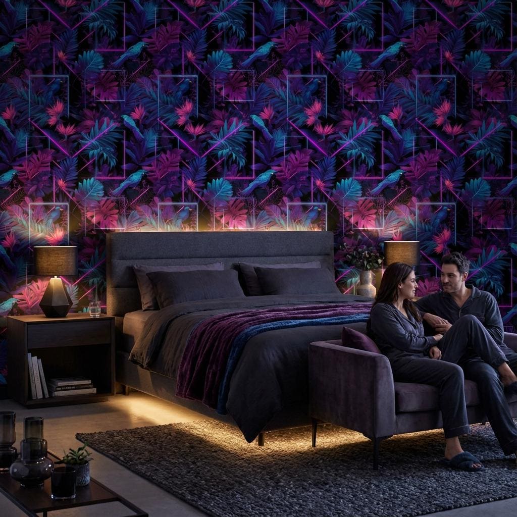 Tropical Wallpaper Neon Birds Wall Mural