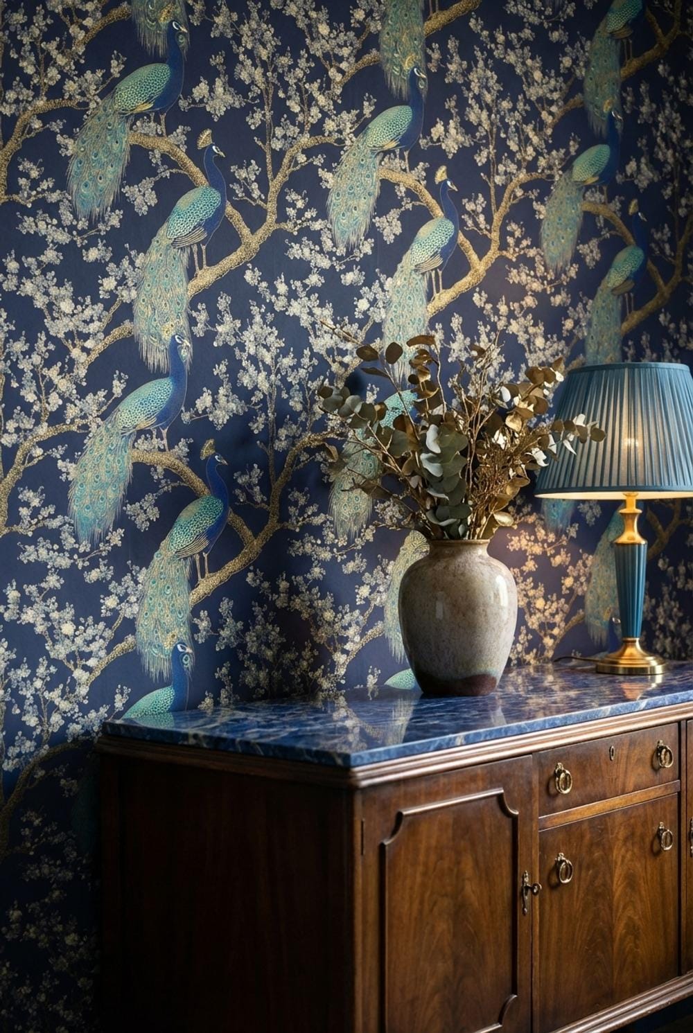 Peacock Wallpaper Blossoms Oriental Wall Mural