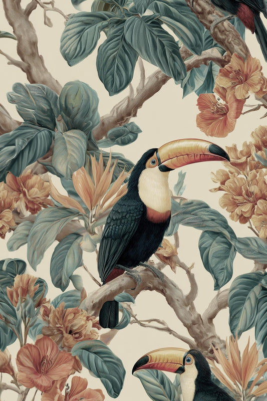 Tropical Birds Wallpaper Vintage Botanical Wall Mural