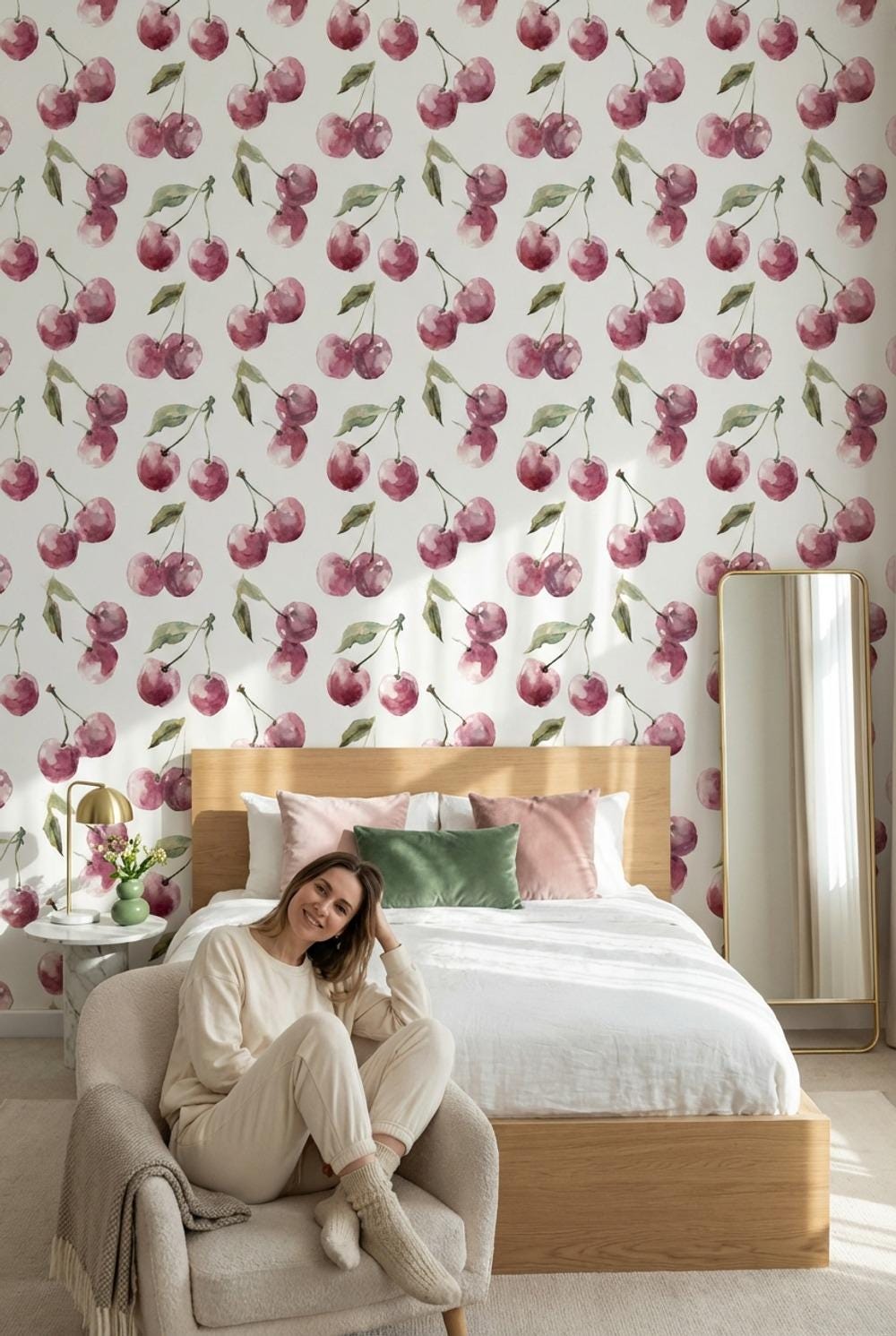 White Background Wallpaper Muted Green Wall Mural
