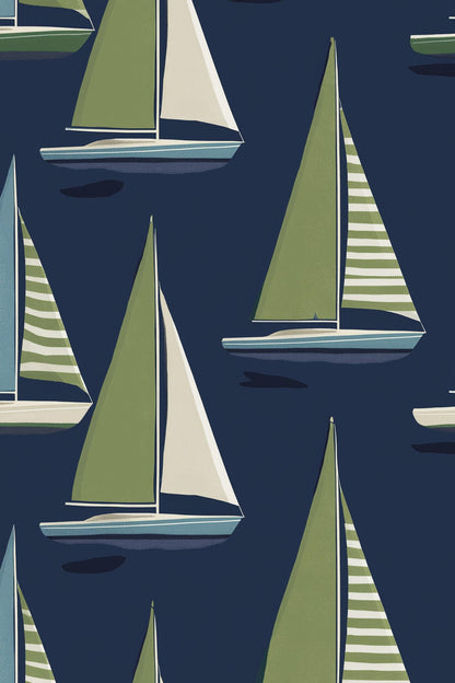 Nautical Sailboat Wallpaper Green Blue Wall Mural
