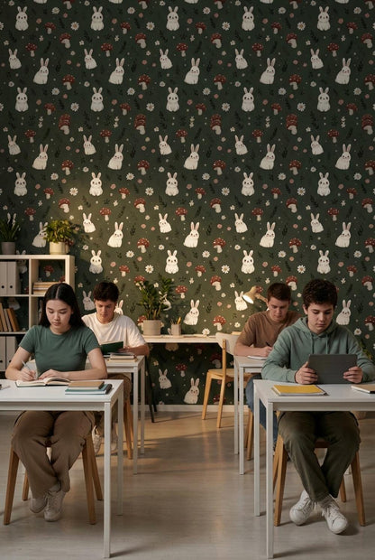 Bunnies Wallpaper Floral Whimsical Wall Mural