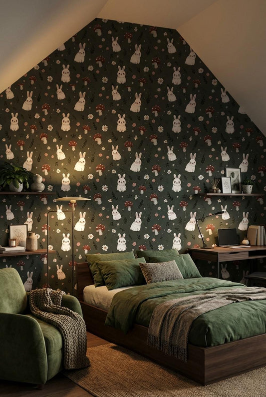 Bunnies Wallpaper Floral Whimsical Wall Mural