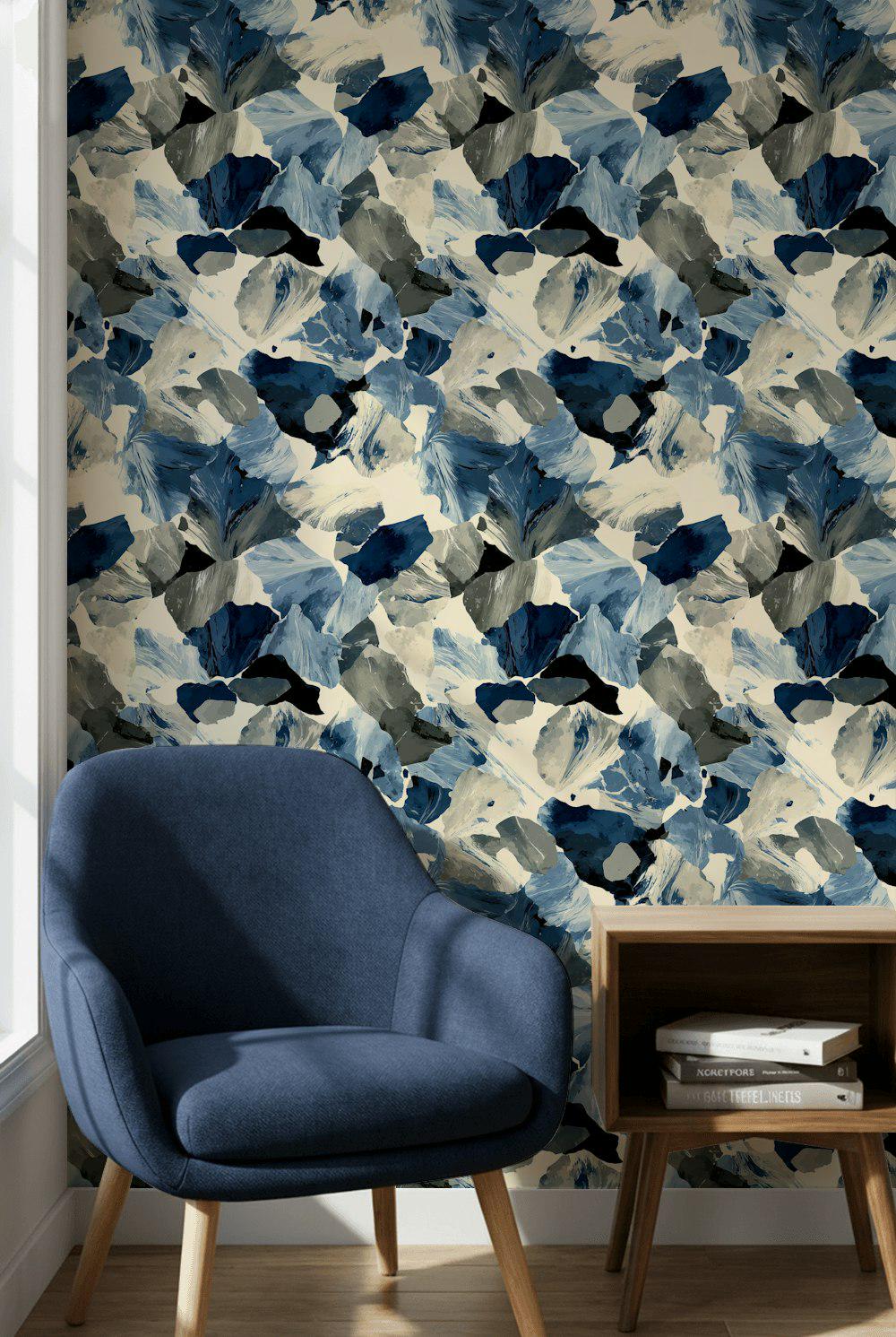 Abstract Wallpaper Blue Eclectic Wall Mural