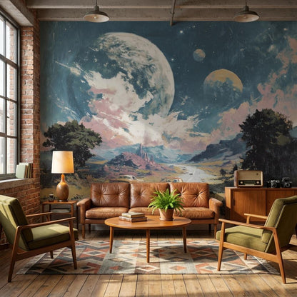 Surreal Landscape Wallpaper Vintage Cars Road Wall Mural